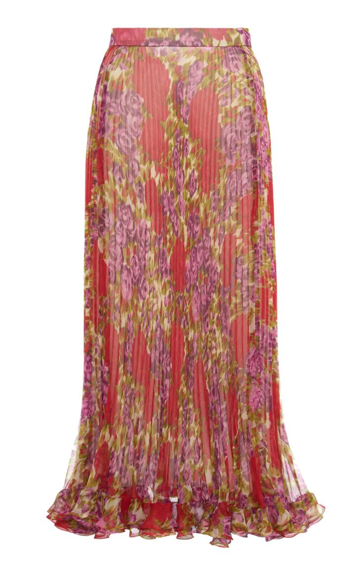 Moda Operandi Luisa Beccaria Ruffle-trim Pleated Chiffon Skirt