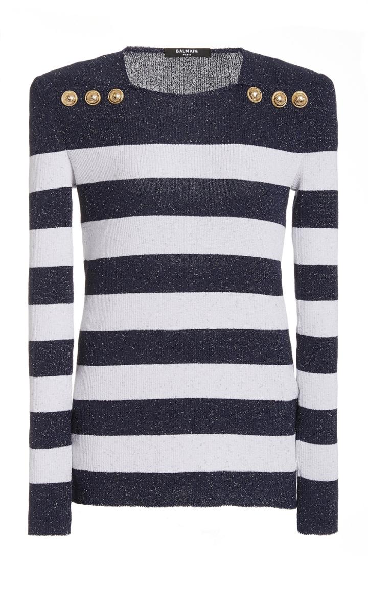Balmain Metallic Striped Stretch-knit Sweater