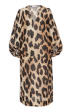 Ganni Silk Linen Leopard Midi Dress