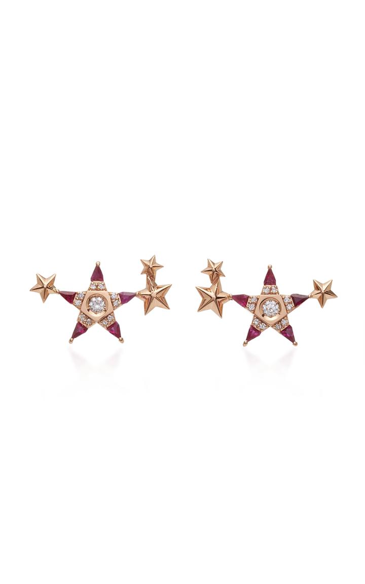 Melis Goral Mars 14k Rose Gold, Ruby And Diamond Earring