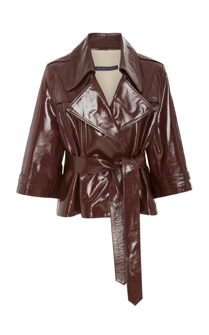 Zeynep Aray Short Leather Trench Jacket