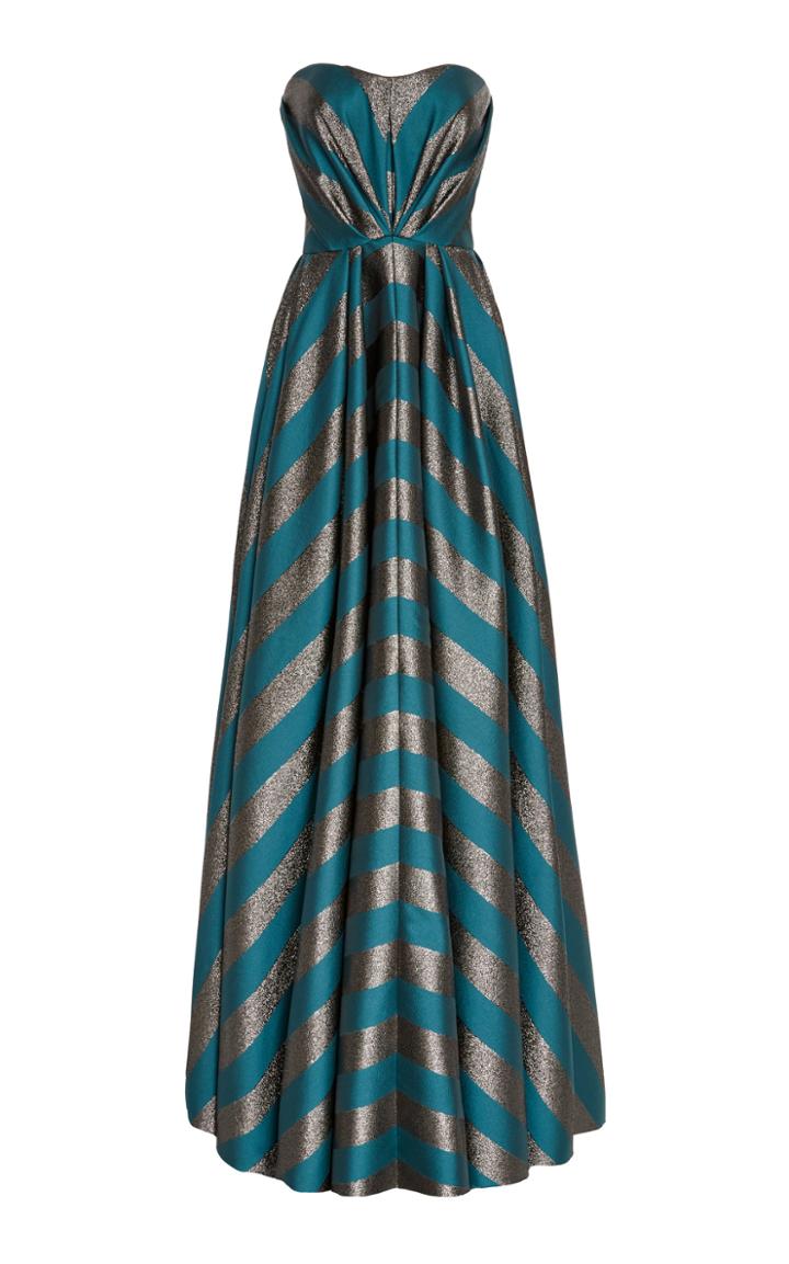 J. Mendel Strapless Metallic Striped A-line Gown