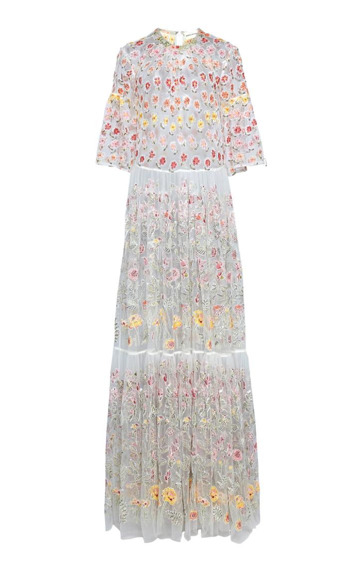 Rahul Mishra Bloom Floral-embroidered Organza Maxi Dress
