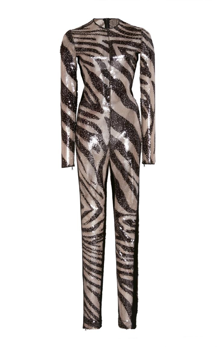 David Koma Zebra-print Sequined Jumpsuit