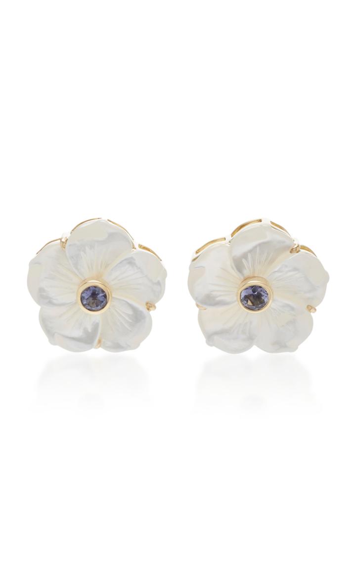 Bahina 18k Gold Mother Of Pearl And Lolite Stud Earrings
