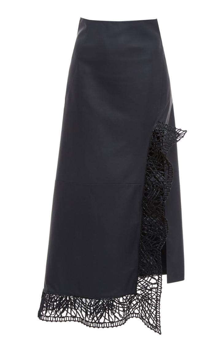Moda Operandi Jil Sander Malvern Asymmetric Macram-detailed Leather Skirt Size: 34