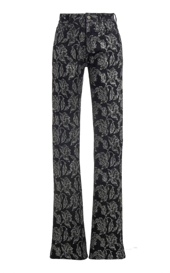 Moda Operandi Redemption Glittered Floral Jacquard Flared-leg Trousers
