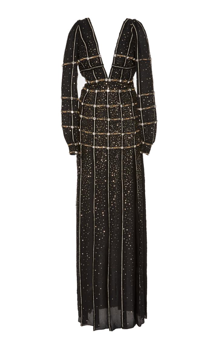 J. Mendel Embraided Silk V-neck A-line Gown
