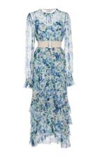 Zimmermann Moncur Chevron Frill Floral Silk Dress