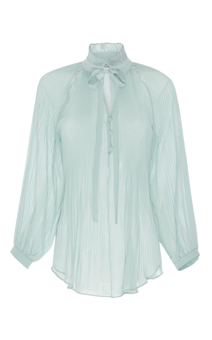 Luisa Beccaria Georgette Plisse Long Sleeve Blouse