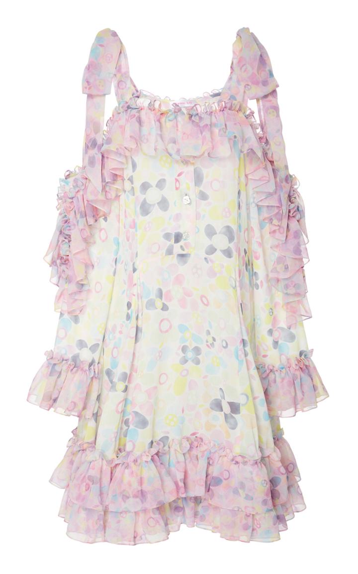 Ryan Lo Cold Shoulder Chiffon Ruffle Dress