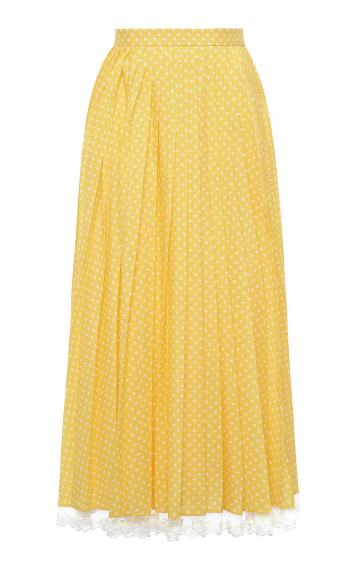 Miu Miu Lace-trimmed Pleated Polka-dot Crepe Midi Skirt