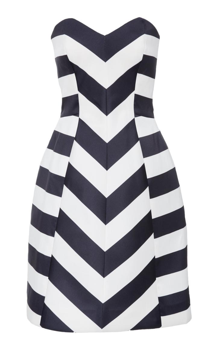 Monique Lhuillier Strapless Striped Satin Cocktail Dress
