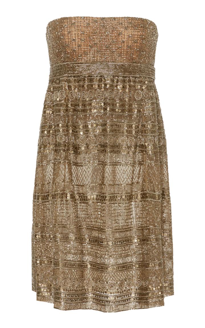 J. Mendel Strapless Metallic Embroidered Mini Dress