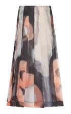 Marina Moscone Pleated Printed Midi Skirt