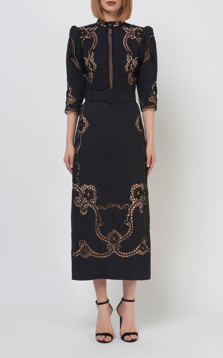 Moda Operandi Costarellos Evaine Belted Linen Sheath Dress