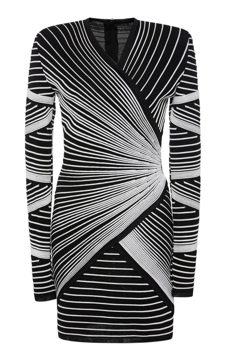 Balmain Striped Stretch-knit Mini Dress