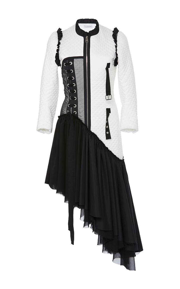 Jw Anderson Cotton Quilt Blend Dress With Ribbon Detail