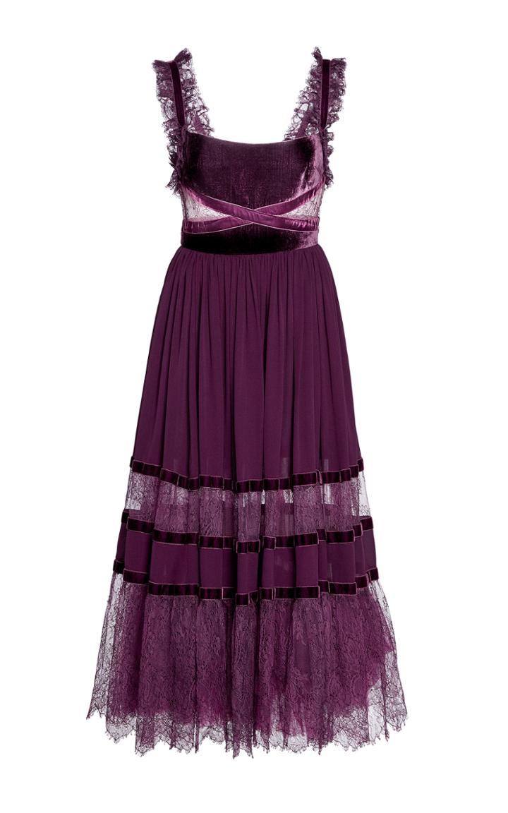 Elie Saab Crepe And Velvet Midi Dress