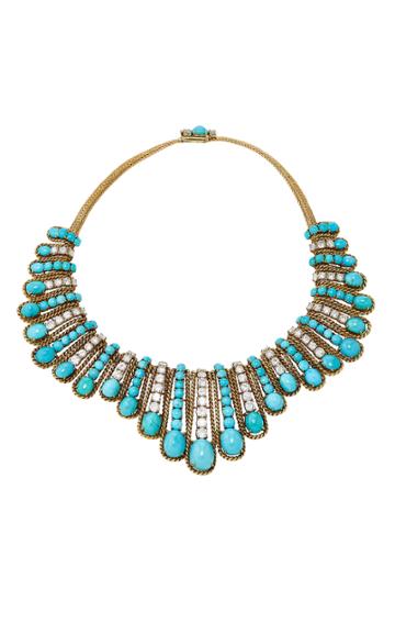 Fred Leighton One-of-a-kind 18k Yellow Gold Turquoise And Diamond Fringe Necklace Circa 1960s