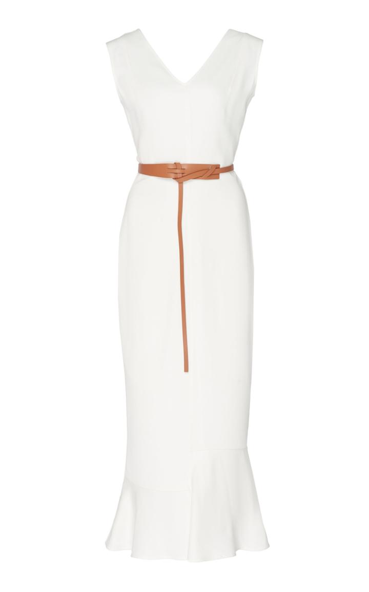 Victoria Beckham Belted Flared Crepe Midi Dress