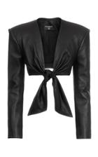 Moda Operandi Balmain Tie-front Cropped Leather Jacket
