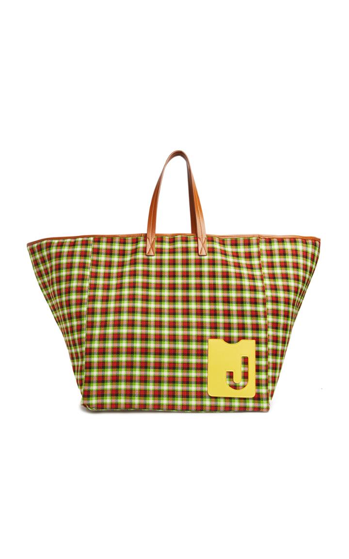 La Doublej Big Mama Check Print Leather-trimmed Tote Bag