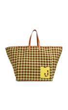 La Doublej Big Mama Check Print Leather-trimmed Tote Bag