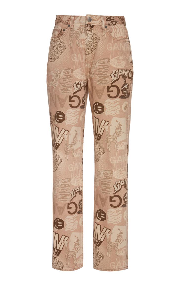 Ganni Printed Denim Tapered Leg Jean