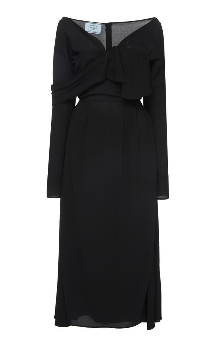 Prada Long Sleeve V-neck Midi Dress