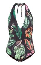 Oscar De La Renta Jungle Print Halter Swimsuit