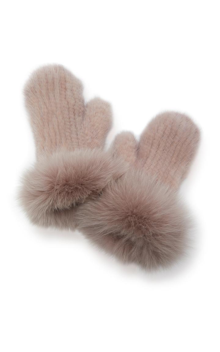 Pologeorgis Fox Fur-trimmed Mink Mittens