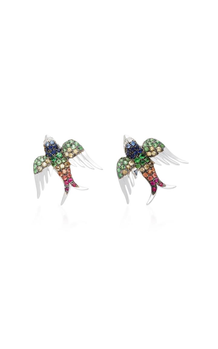 Colette Jewelry 18k White Gold Sapphire And Tsavorite Earrings