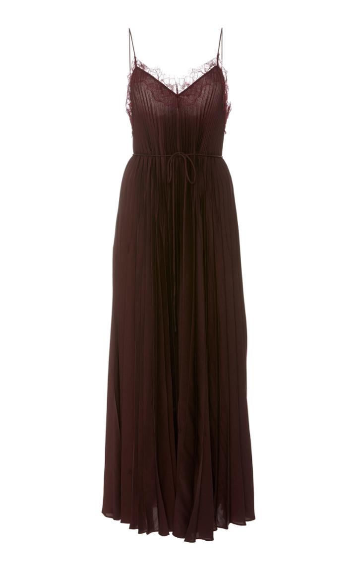 Vince Lace-trimmed V-neck Pleated Midi Dress