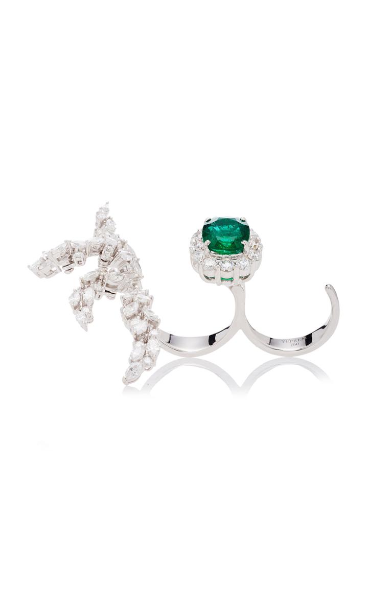 Yeprem Vine Double-finger Diamond And Emerald Ring
