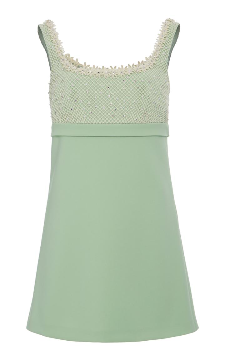 Miu Miu Pearl Mesh Embellished Mini Dress