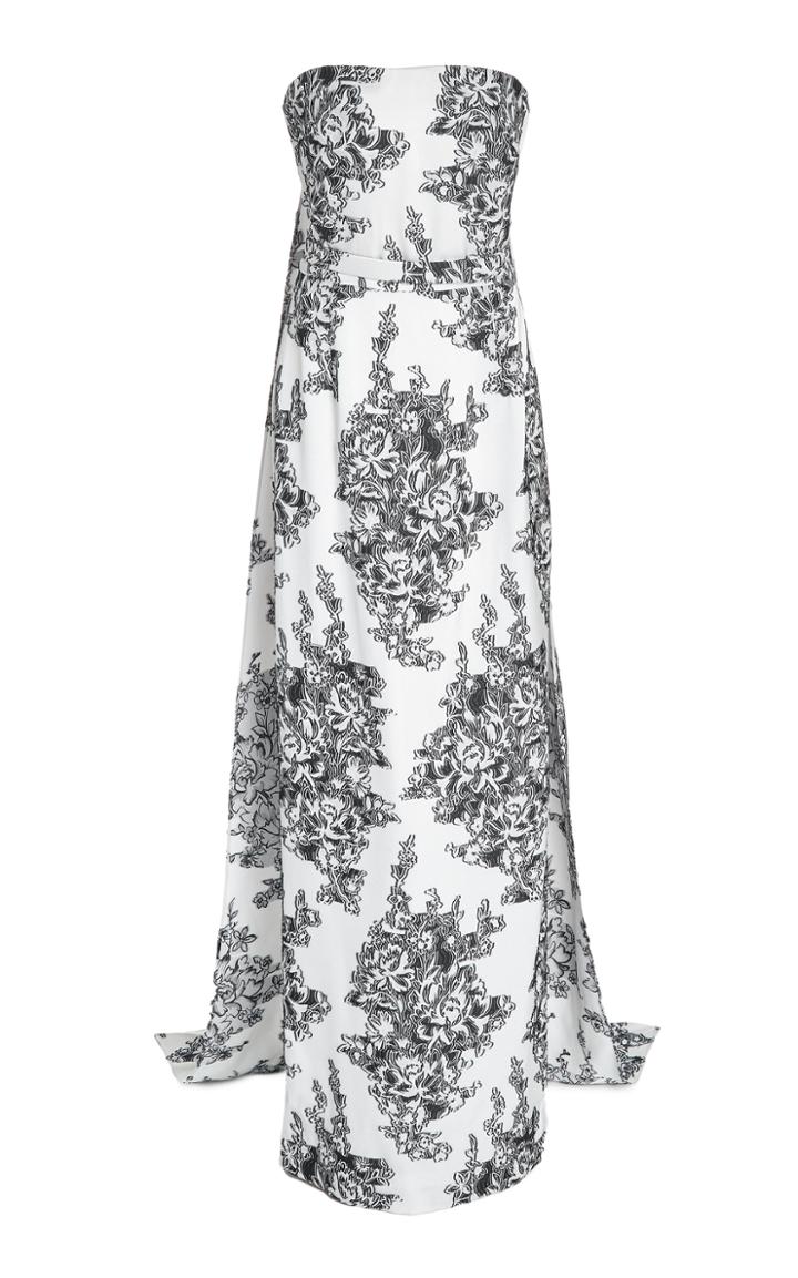 Oscar De La Renta Floral Fil Coup Crepe Strapless Column Gown