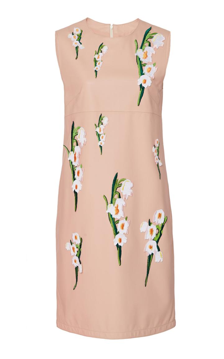 Moda Operandi Carolina Herrera Emobroidered Sleeveless Leather Dress Size: 0