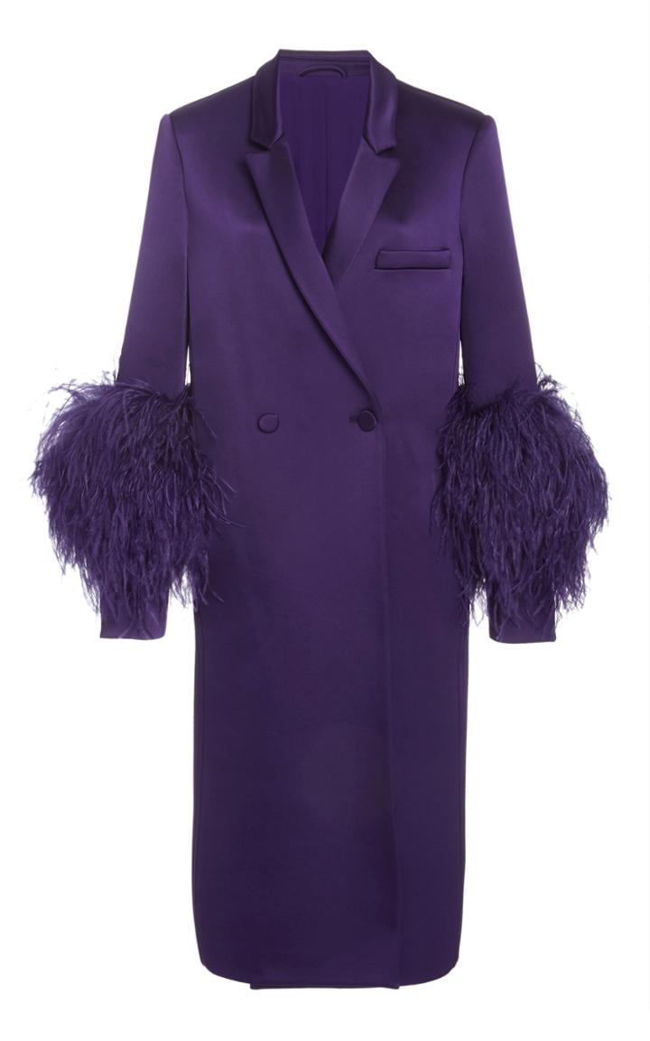 Moda Operandi Sally Lapointe Feather-accented Double Breasted Satin Blazer Coat