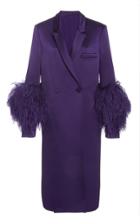 Moda Operandi Sally Lapointe Feather-accented Double Breasted Satin Blazer Coat