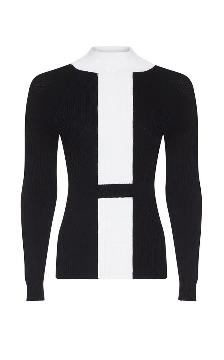 Moda Operandi Safiyaa Myrna Two-tone Ribbed-knit Mock-neck Top