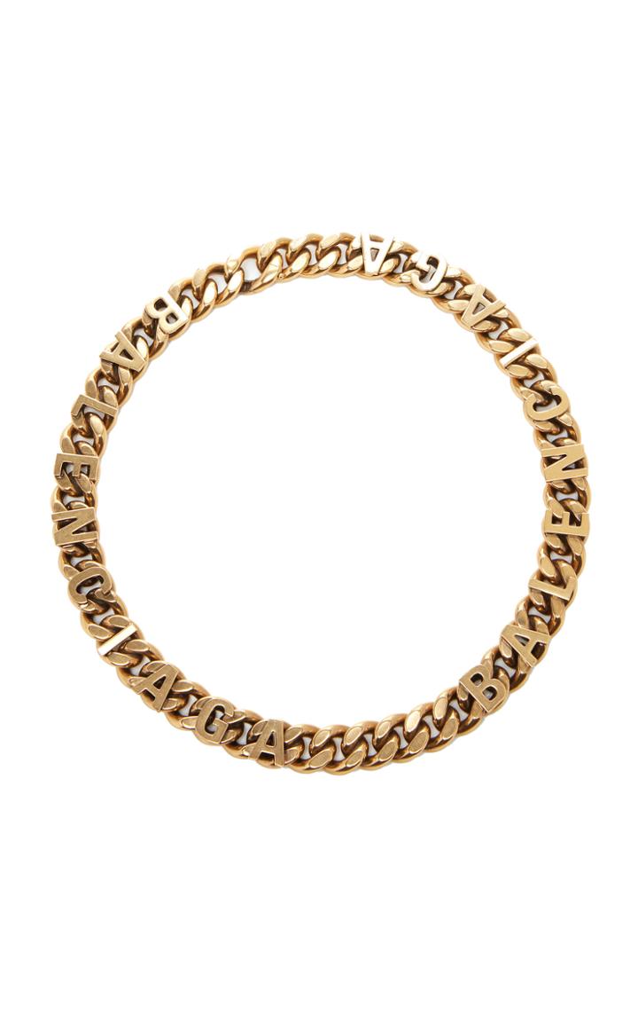 Balenciaga Logo Antiqued Brass Chain Necklace