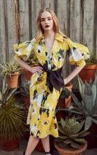 Marchesa Floral Printed Cotton Shirt Dress With Satin Faced Organza Sash