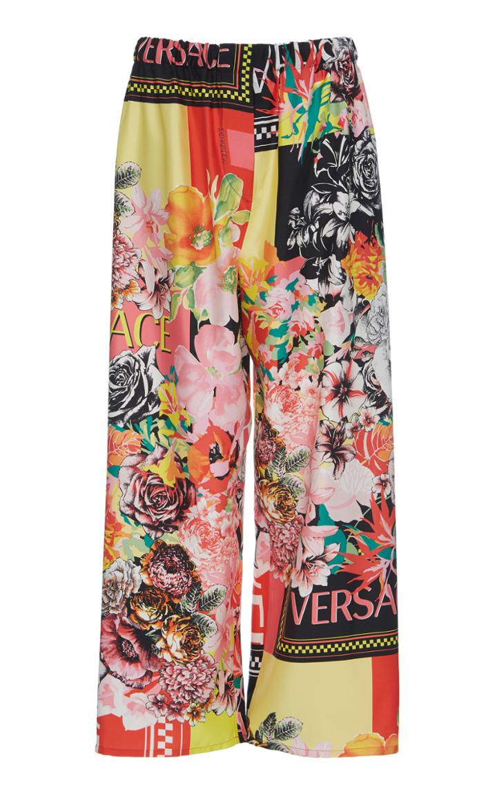 Versace Floral Wide-leg Silk Pants