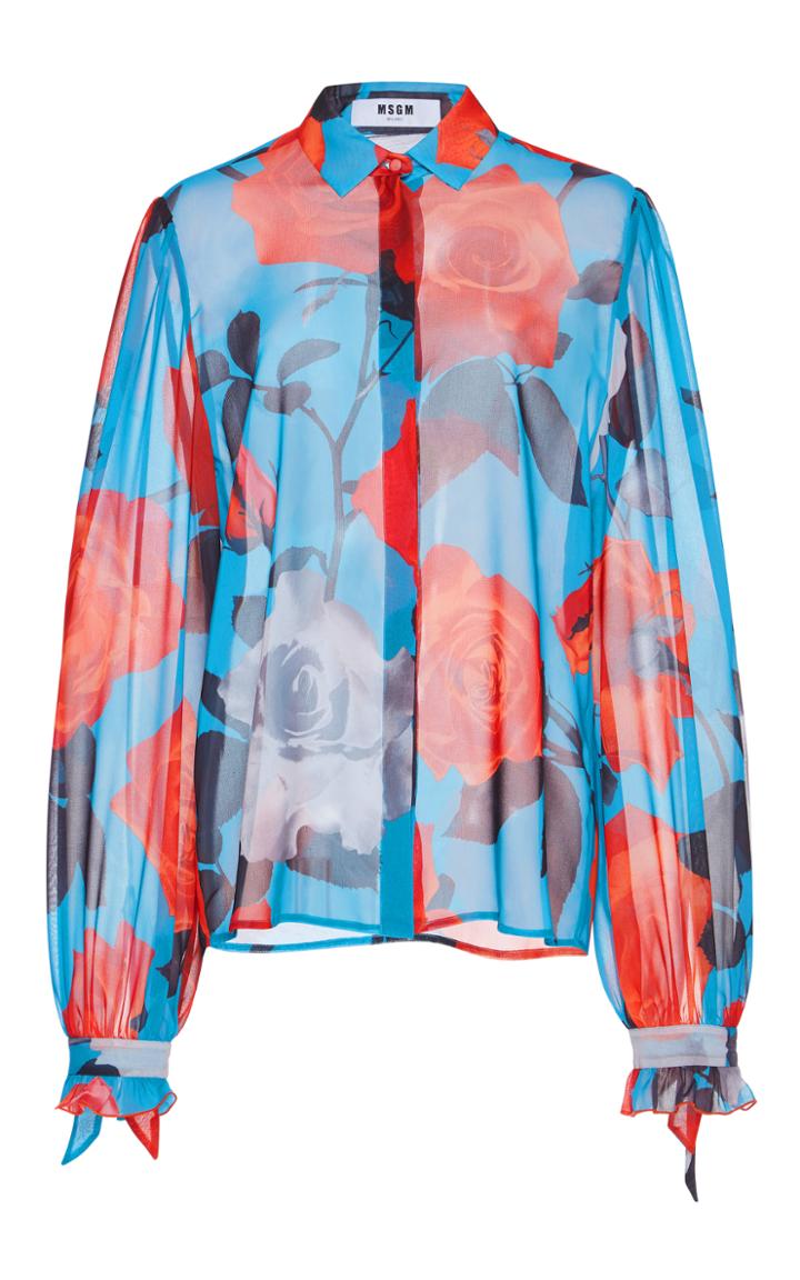 Msgm Floral Silk Georgette Blouse