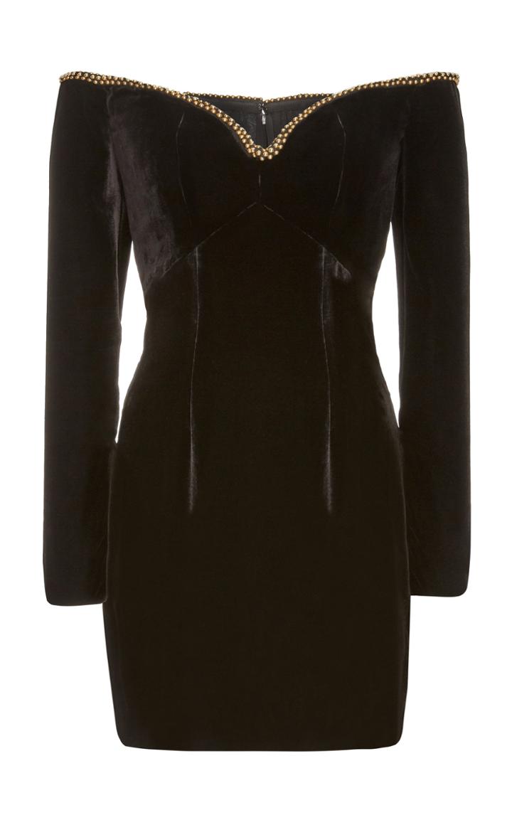 J. Mendel Off-the-shoulder Bead Trim Velvet Mini Dress