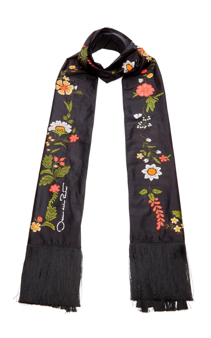 Oscar De La Renta Fringed Floral Scarf