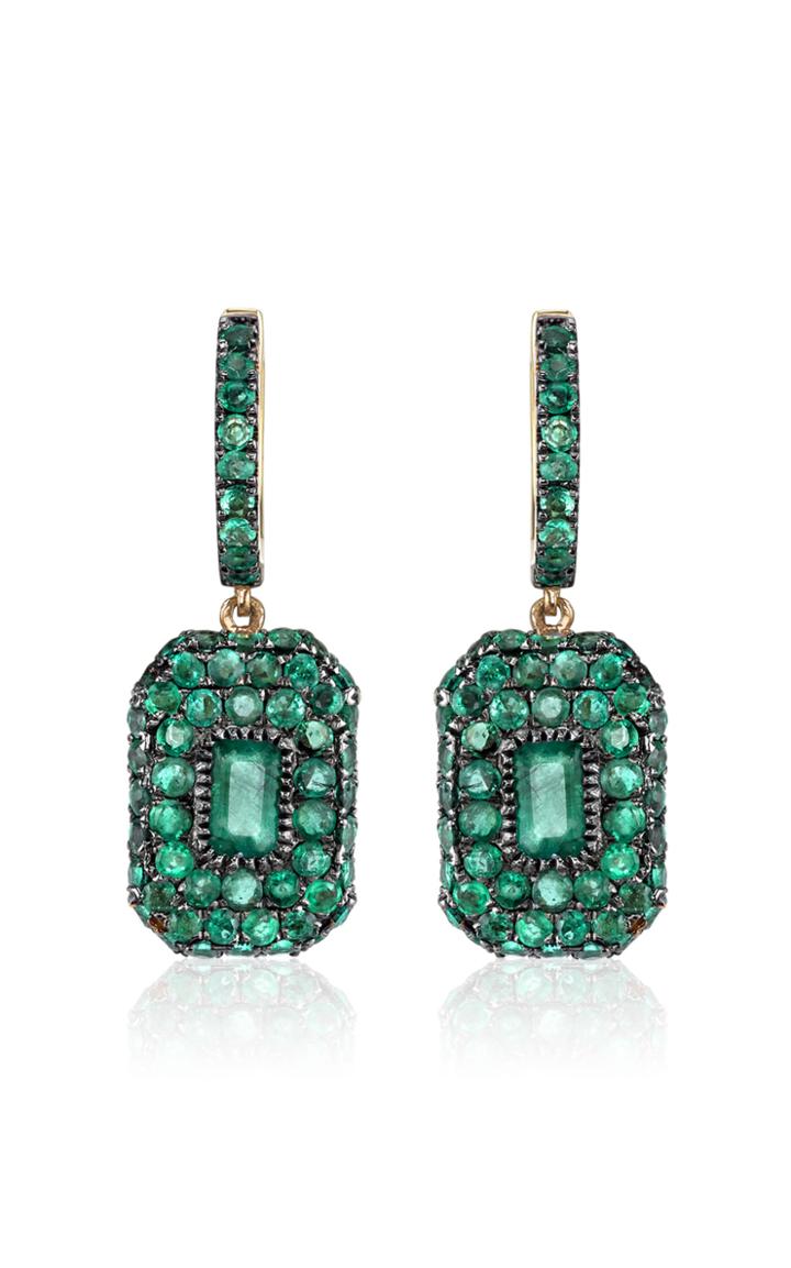 Moda Operandi Shay 18k Rose Gold Pave Emerald Baguette Drop Earrings