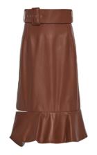 Rokh Belted Leather Midi Skirt