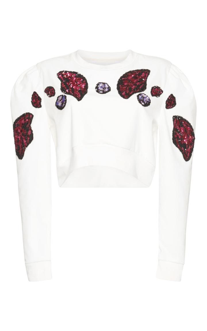 Francesco Scognamiglio Embroidered Long Sleeve Cropped Top